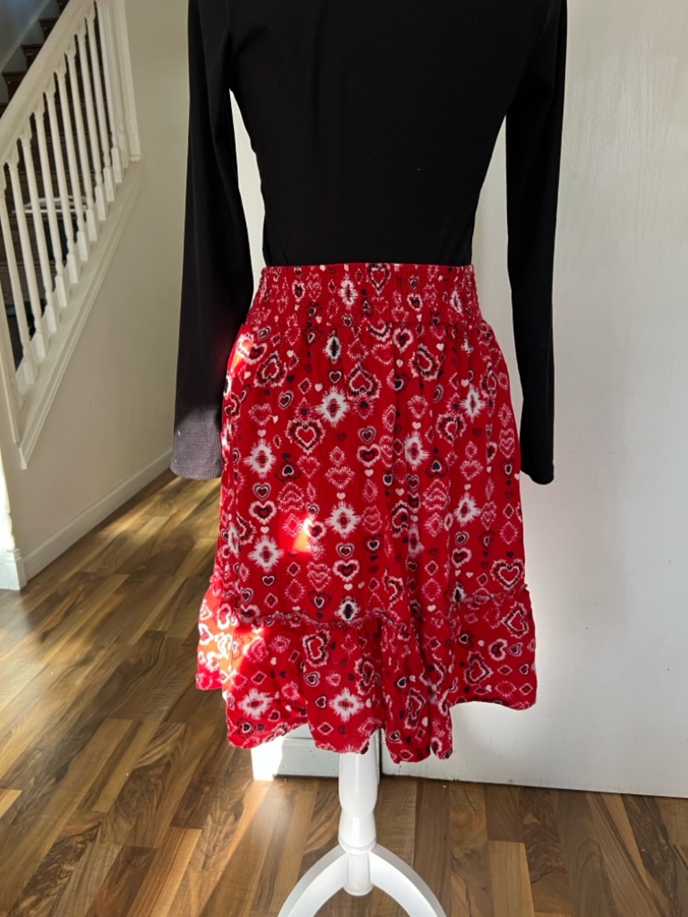 torrid Red Printed Midi Skirt with Ruffled Hem